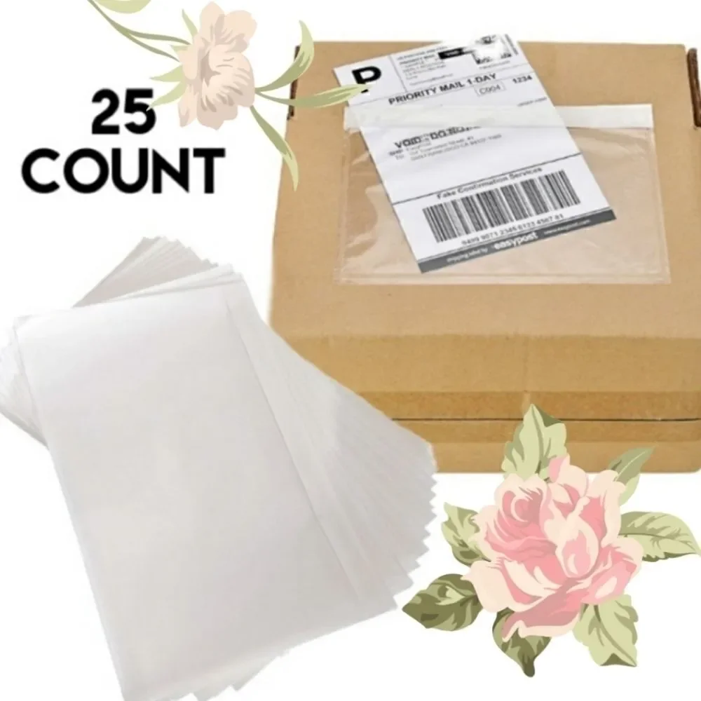 25 Clear Adhesive Packing Shipping Label Envelopes NWT